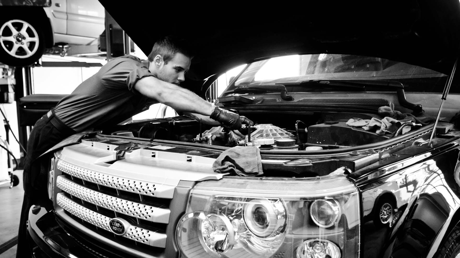 Land Rover being serviced